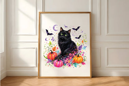 Colorful Halloween Black Cat PNG