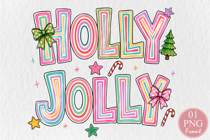 Colorful Holly Jolly Christmas PNG Sublimation Design