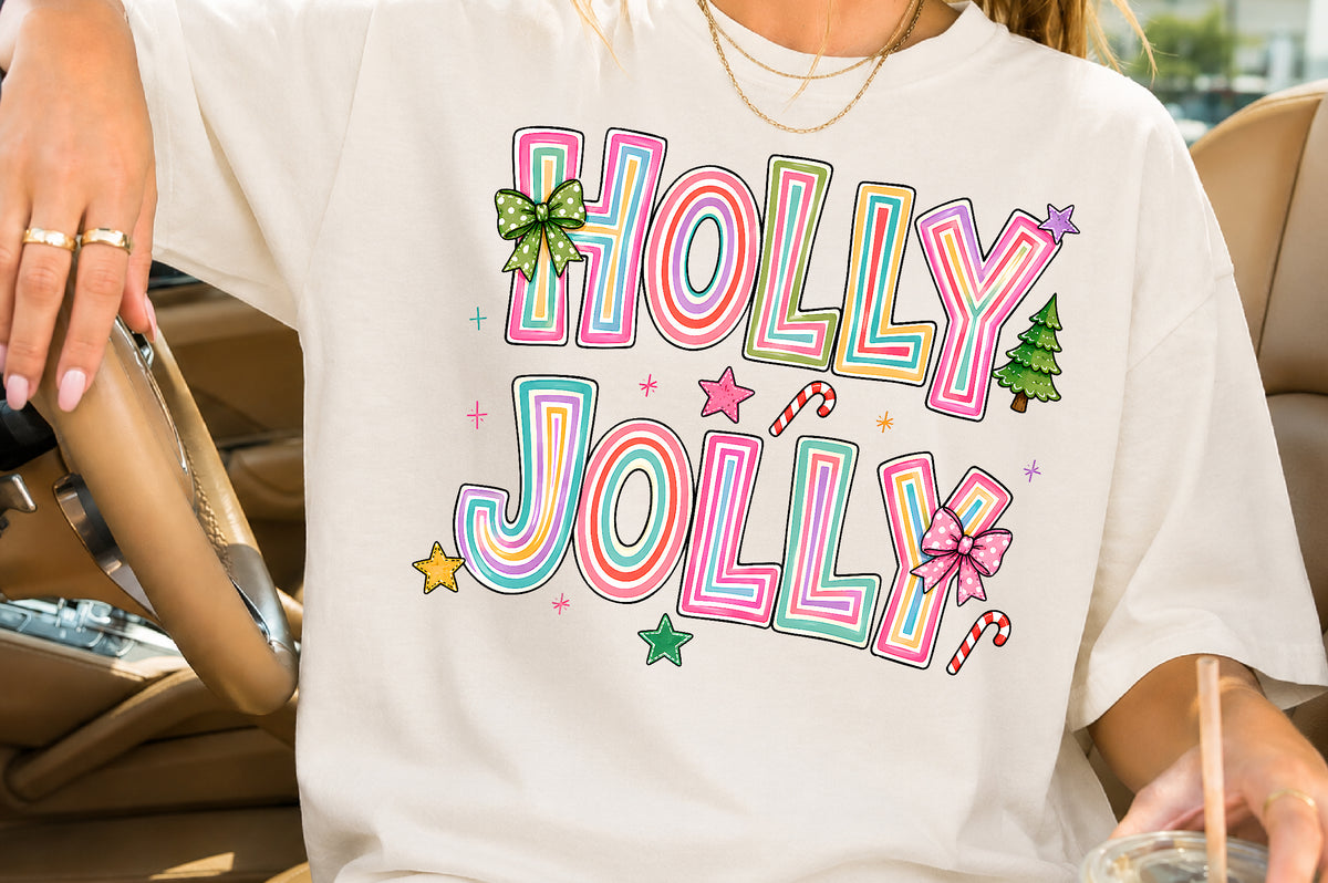 Colorful Holly Jolly Christmas PNG Sublimation Design
