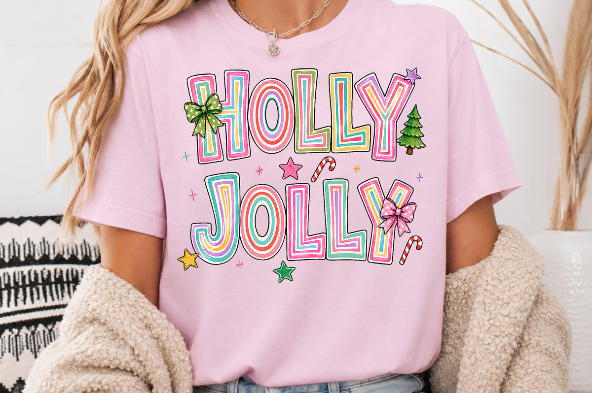 Colorful Holly Jolly Christmas PNG Sublimation Design