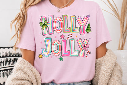 Colorful Holly Jolly Christmas PNG Sublimation Design