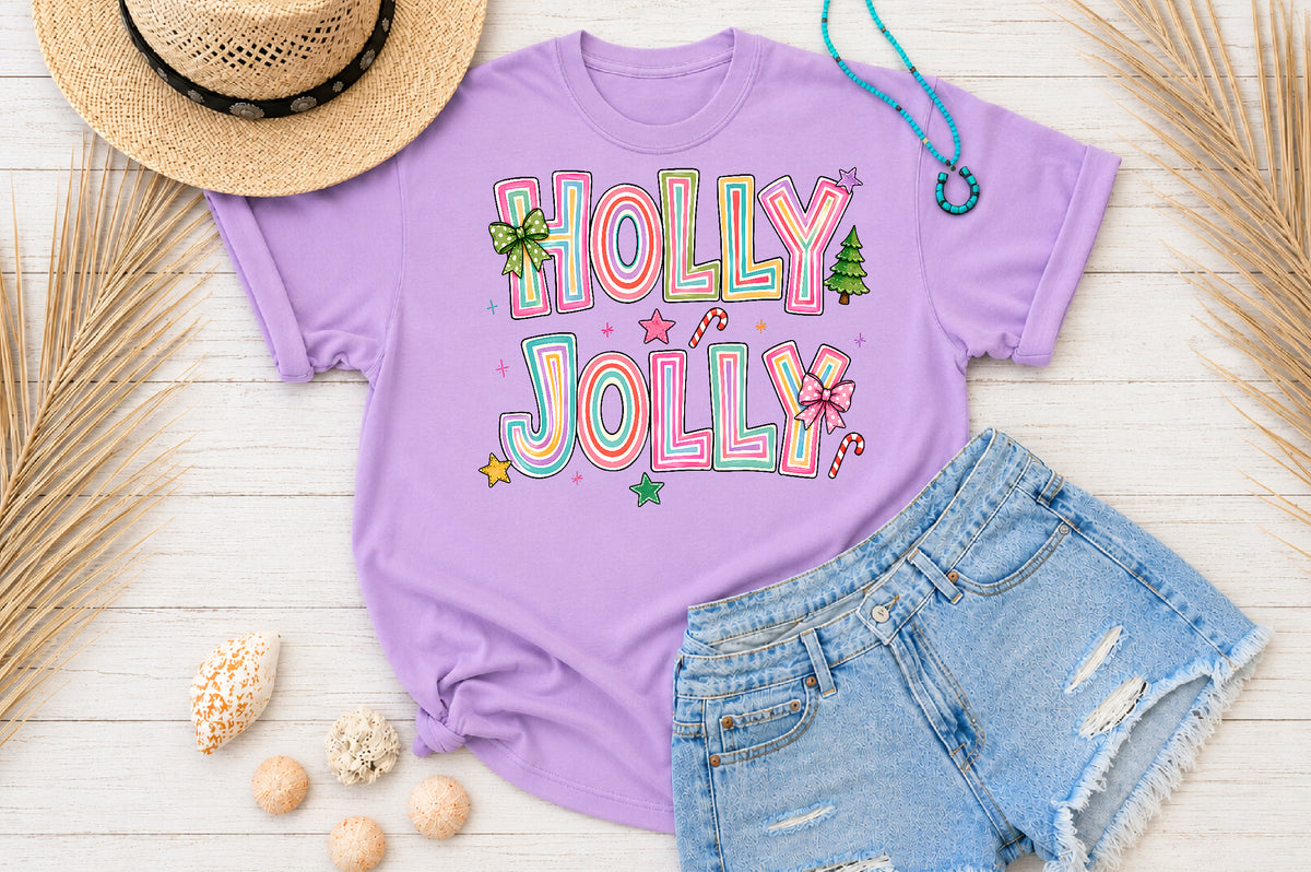 Colorful Holly Jolly Christmas PNG Sublimation Design
