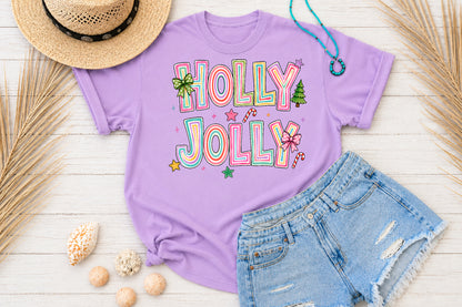 Colorful Holly Jolly Christmas PNG Sublimation Design