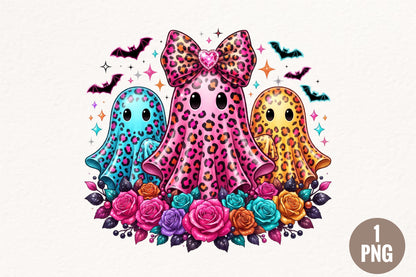 Colorful Leopard Ghost Trio PNG