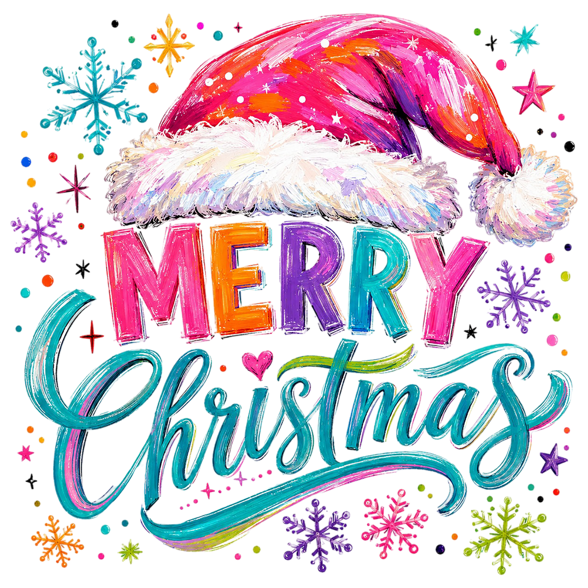 Colorful Merry Christmas Santa Hat PNG