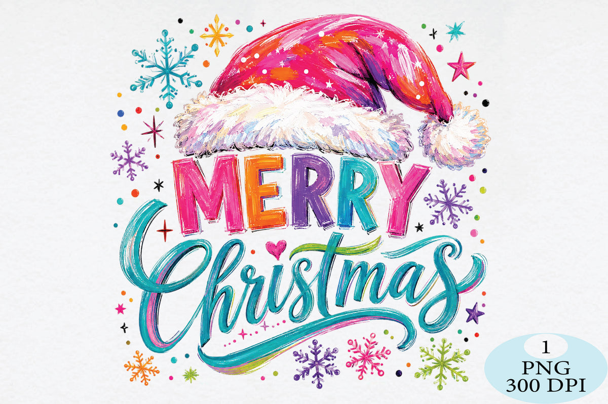 Colorful Merry Christmas Santa Hat PNG