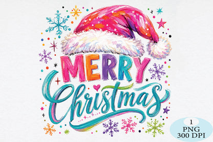Colorful Merry Christmas Santa Hat PNG