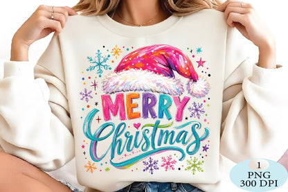 Colorful Merry Christmas Santa Hat PNG
