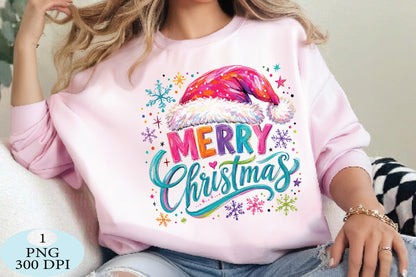 Colorful Merry Christmas Santa Hat PNG