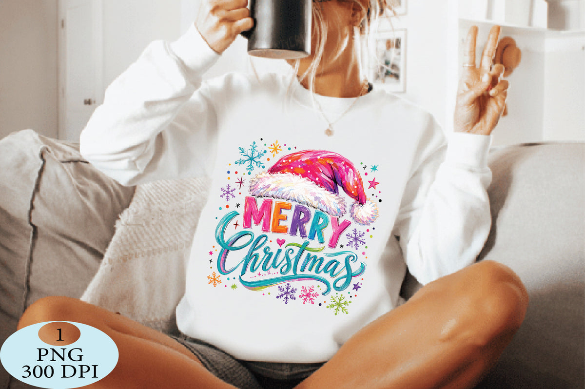 Colorful Merry Christmas Santa Hat PNG