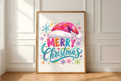 Colorful Merry Christmas Santa Hat PNG