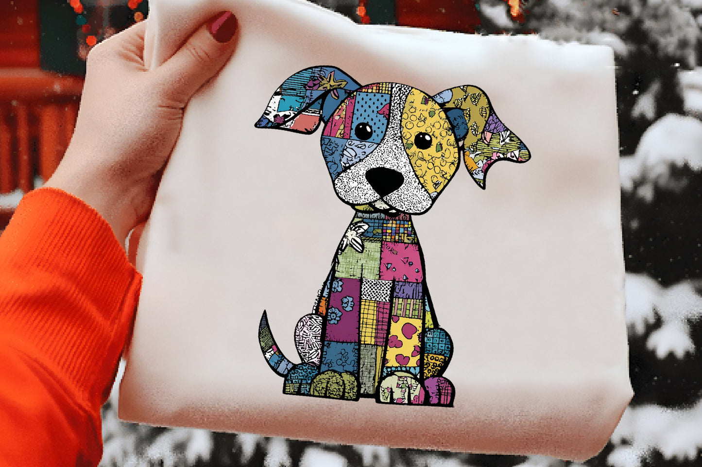 Colorful Patchwork Dog Clipart PNG Bundle | Cute Watercolor Quilted Dog Clipart