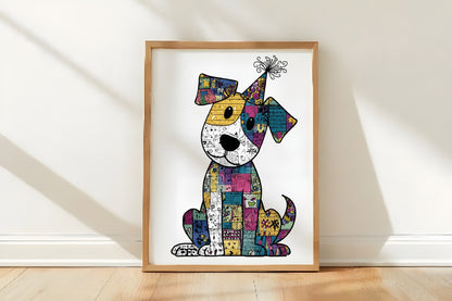 Colorful Patchwork Dog Clipart PNG Bundle | Cute Watercolor Quilted Dog Clipart