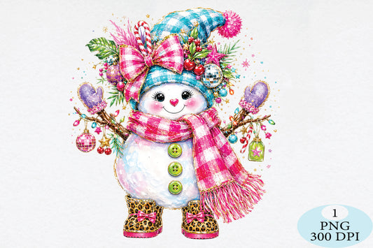 Colorful Pink Christmas Snowman PNG