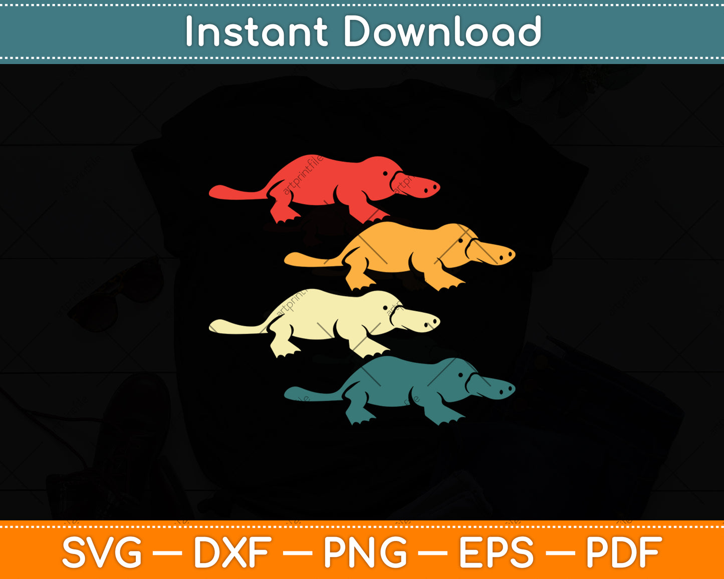 Colorful Platypus Lovers Svg Png Dxf Digital Cutting File
