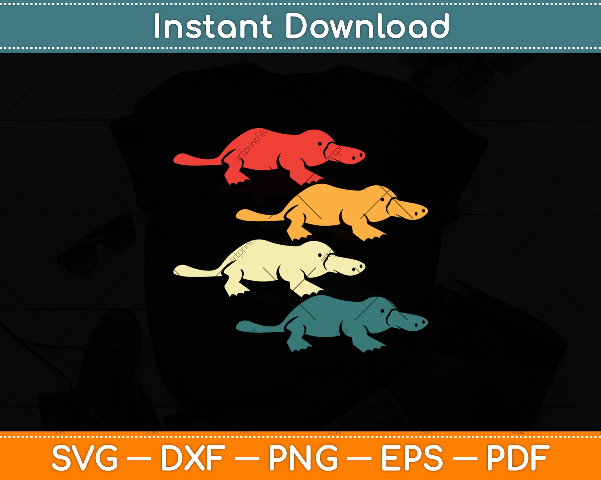 Colorful Platypus Lovers Svg Png Dxf Digital Cutting File