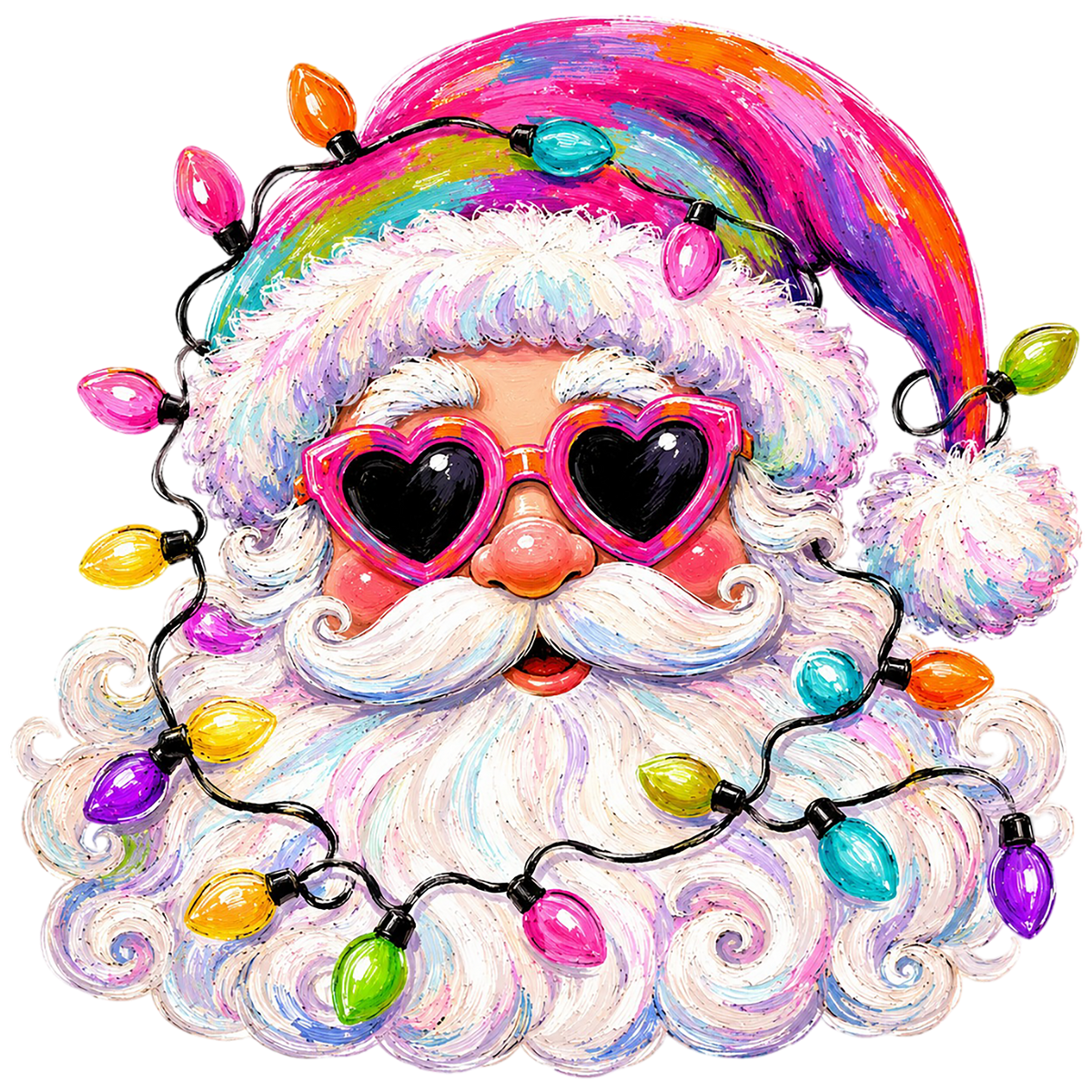 Colorful Santa Christmas Lights PNG