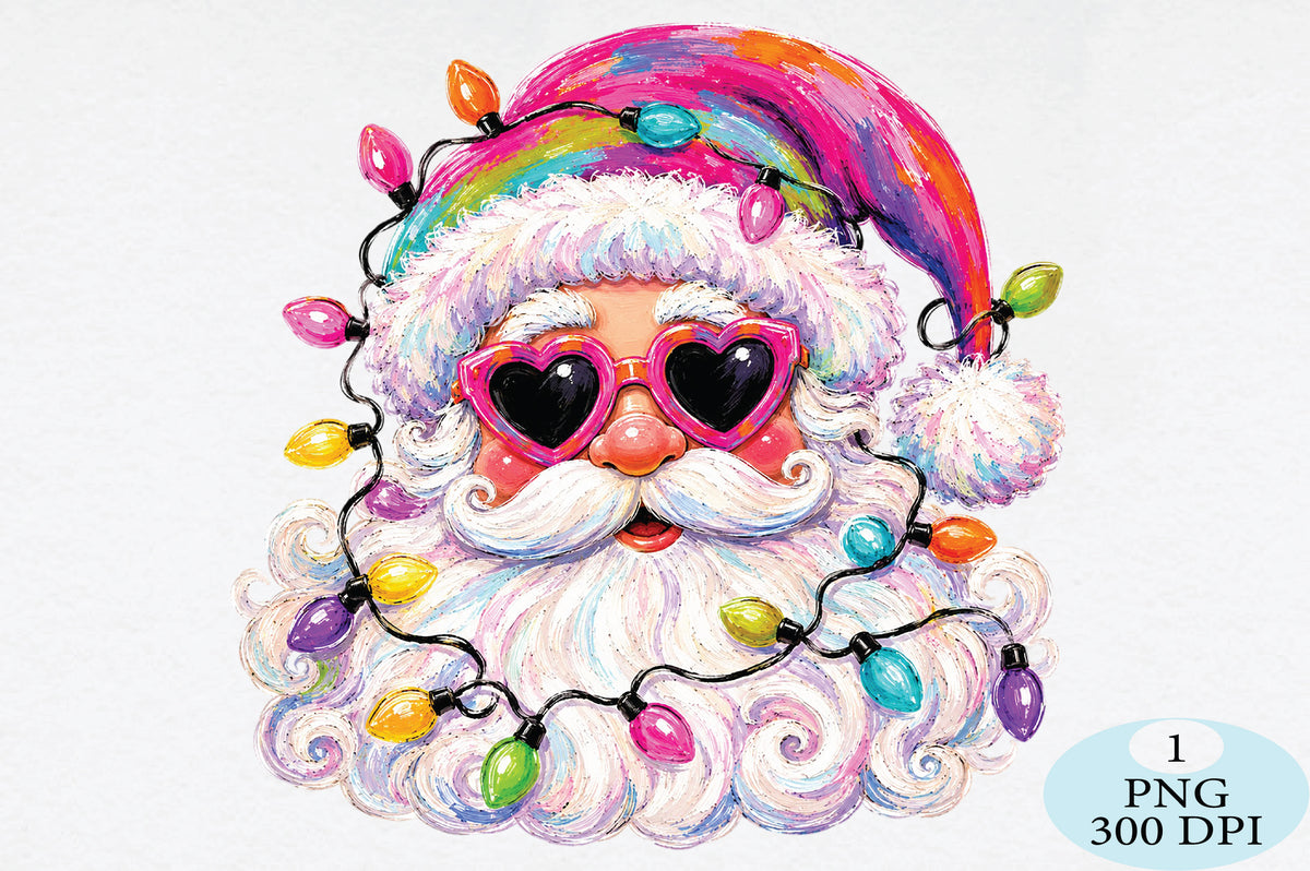 Colorful Santa Christmas Lights PNG