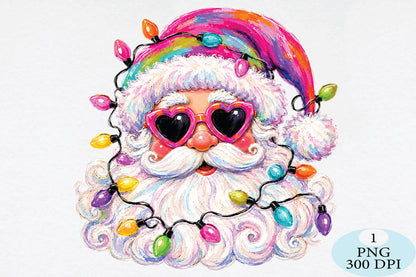 Colorful Santa Christmas Lights PNG