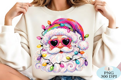 Colorful Santa Christmas Lights PNG