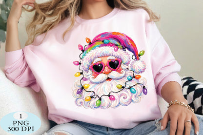Colorful Santa Christmas Lights PNG