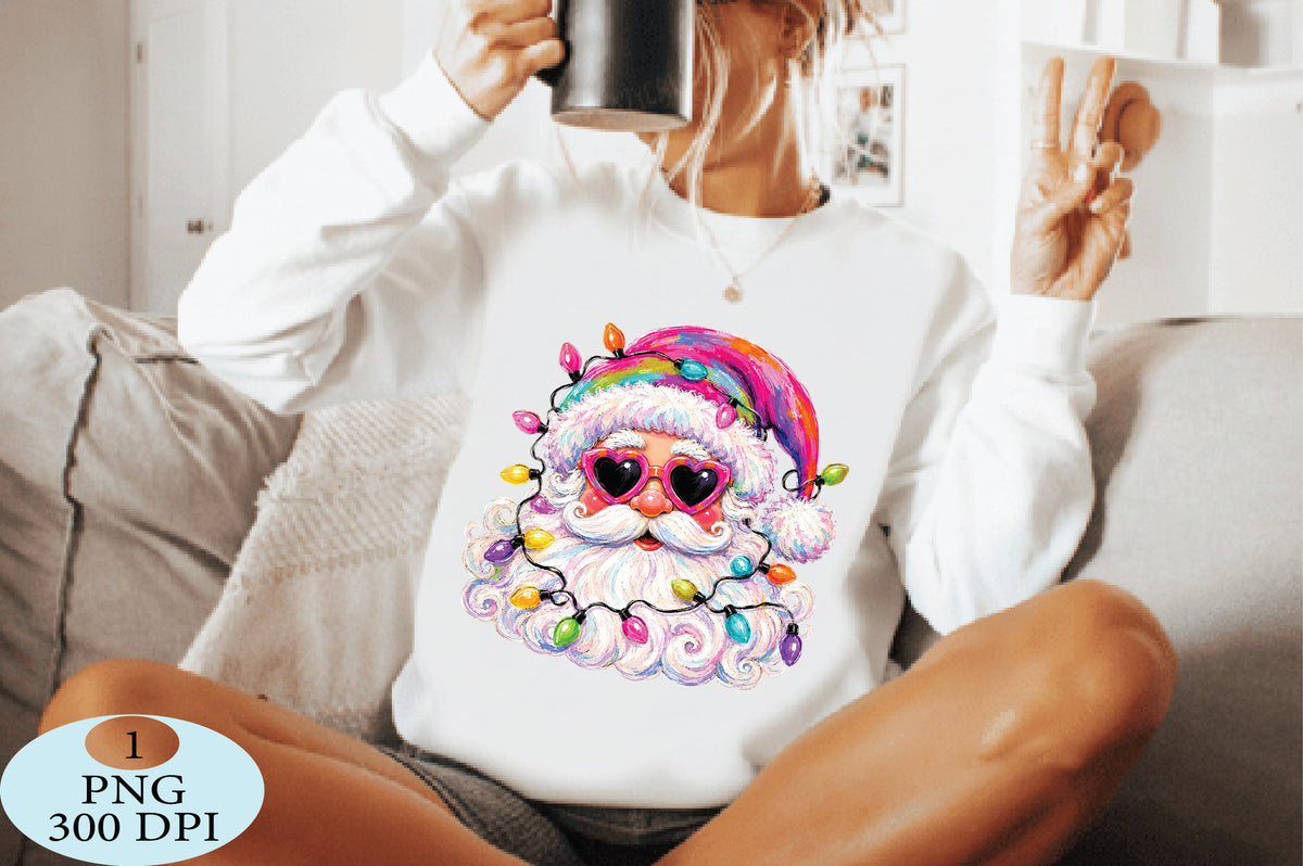 Colorful Santa Christmas Lights PNG