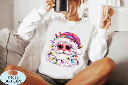 Colorful Santa Christmas Lights PNG