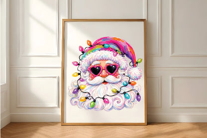 Colorful Santa Christmas Lights PNG