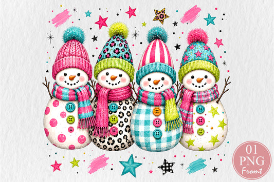 Colorful Snowman Squad Christmas PNG, Cute Winter Sublimation Design