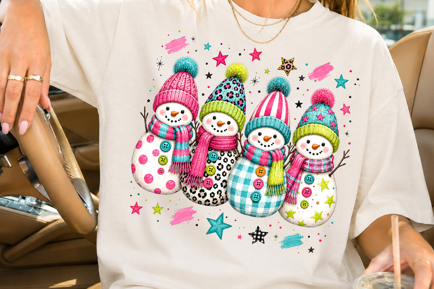 Colorful Snowman Squad Christmas PNG, Cute Winter Sublimation Design