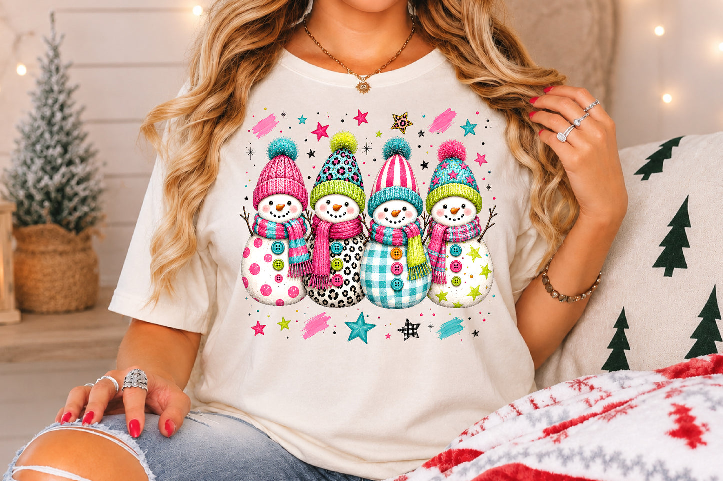 Colorful Snowman Squad Christmas PNG, Cute Winter Sublimation Design