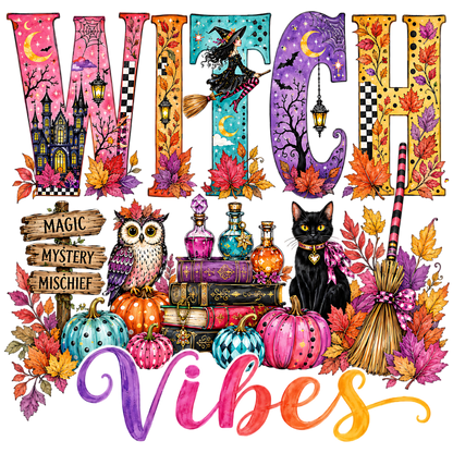 Colorful Witch Vibes Halloween PNG