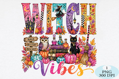 Colorful Witch Vibes Halloween PNG