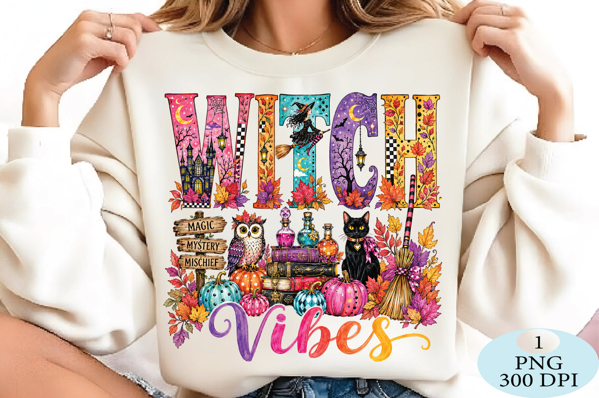 Colorful Witch Vibes Halloween PNG