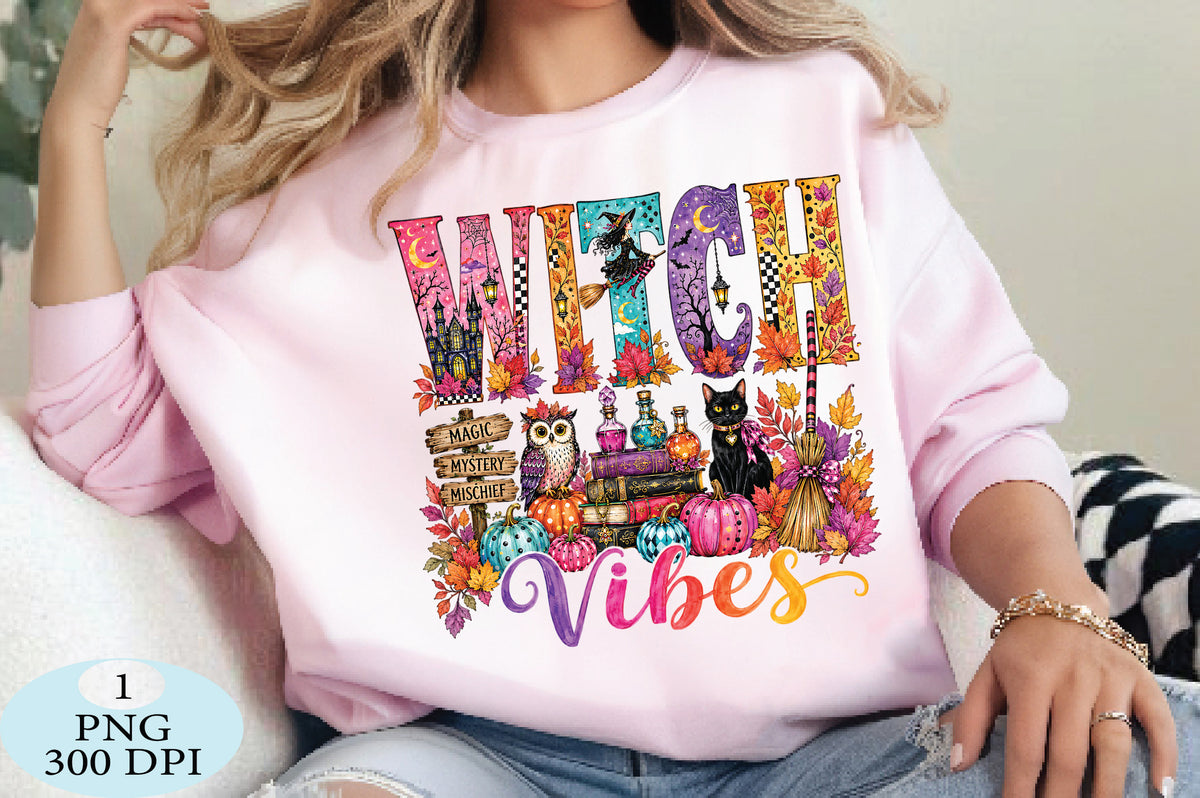 Colorful Witch Vibes Halloween PNG