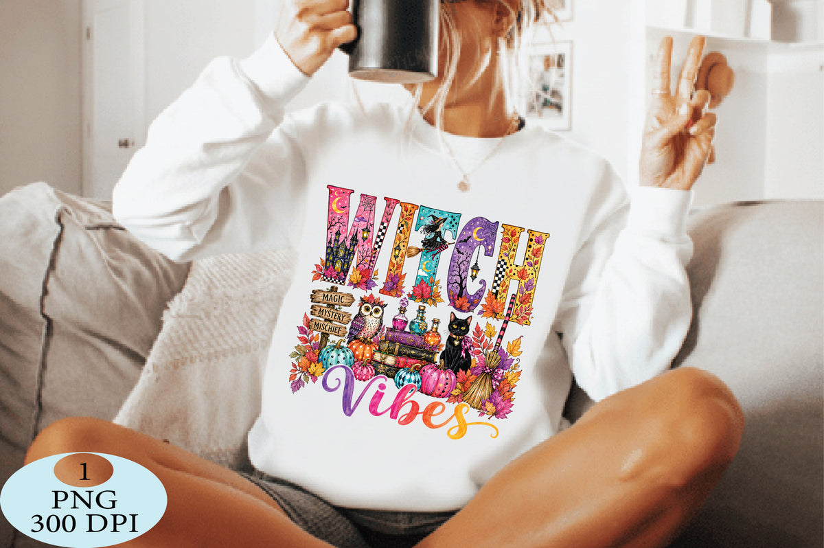 Colorful Witch Vibes Halloween PNG