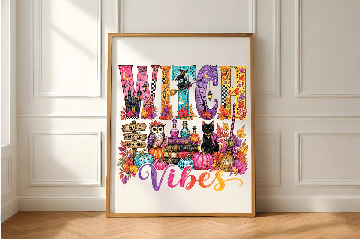 Colorful Witch Vibes Halloween PNG