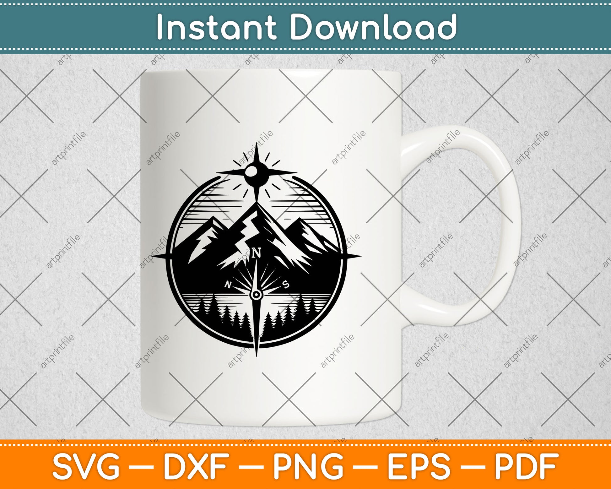 Compass and Mountains Svg Png Digital Cutting File