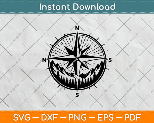 Compass and Mountains Svg Digital Cutting File
