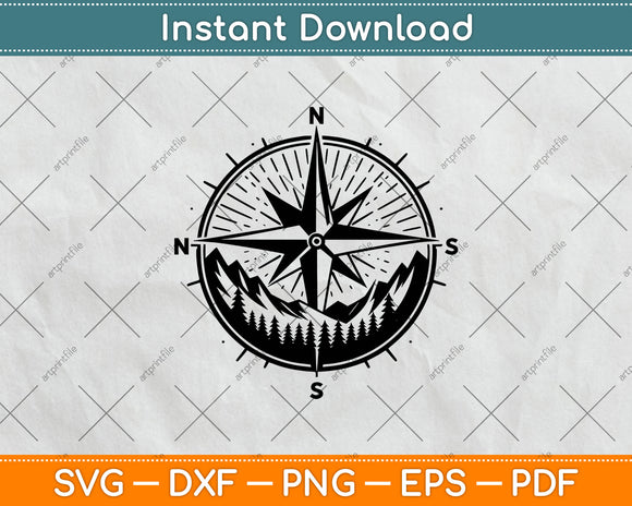 Compass and Mountains Svg Digital Cutting File