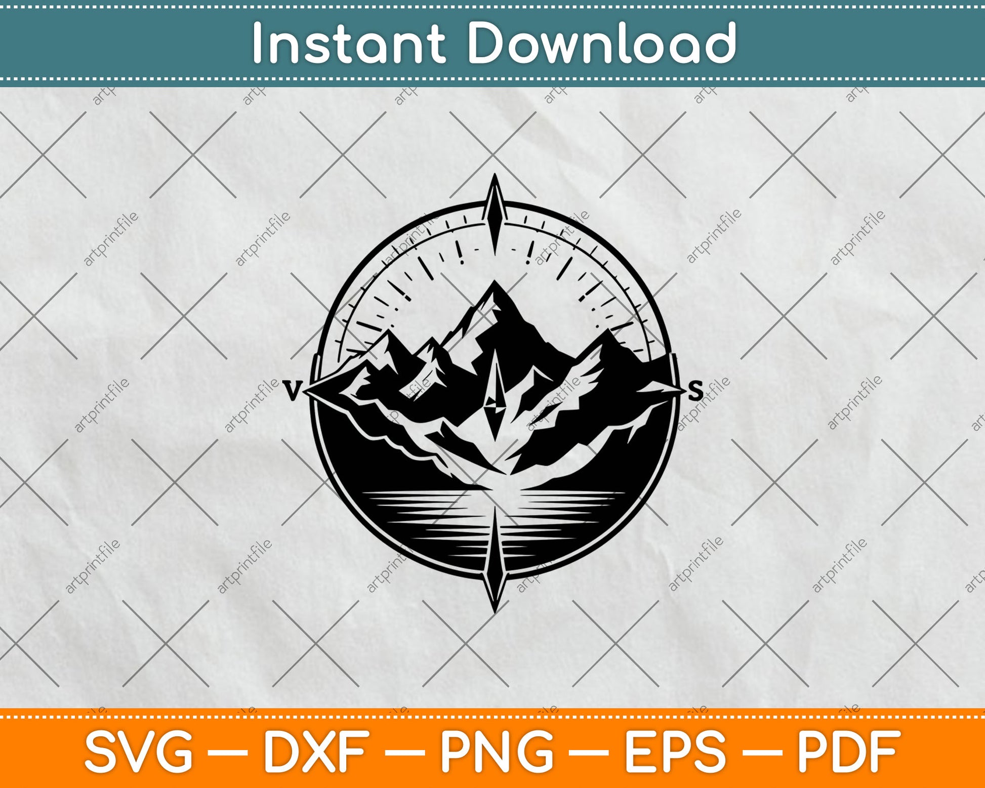 Compass and Mountains Svg Png Dxf Digital Cutting File