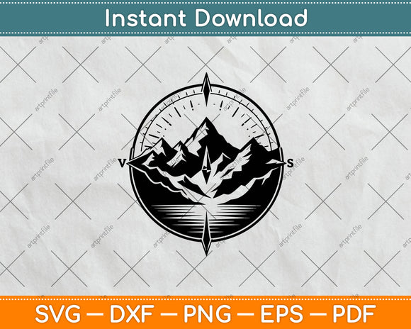 Compass and Mountains Svg Png Dxf Digital Cutting File