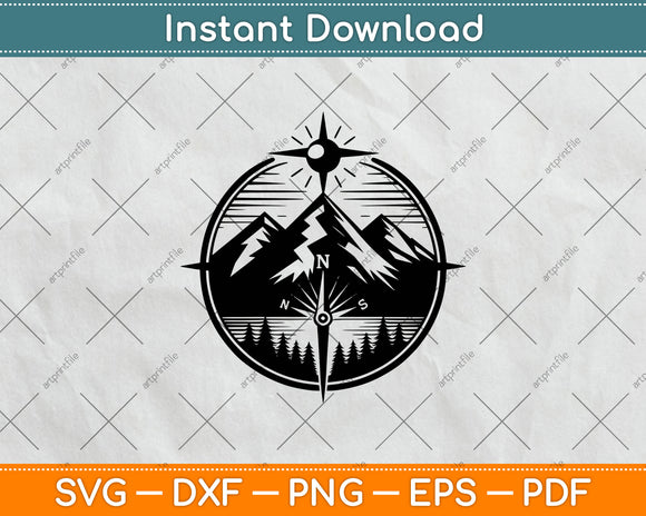 Compass and Mountains Svg Png Digital Cutting File