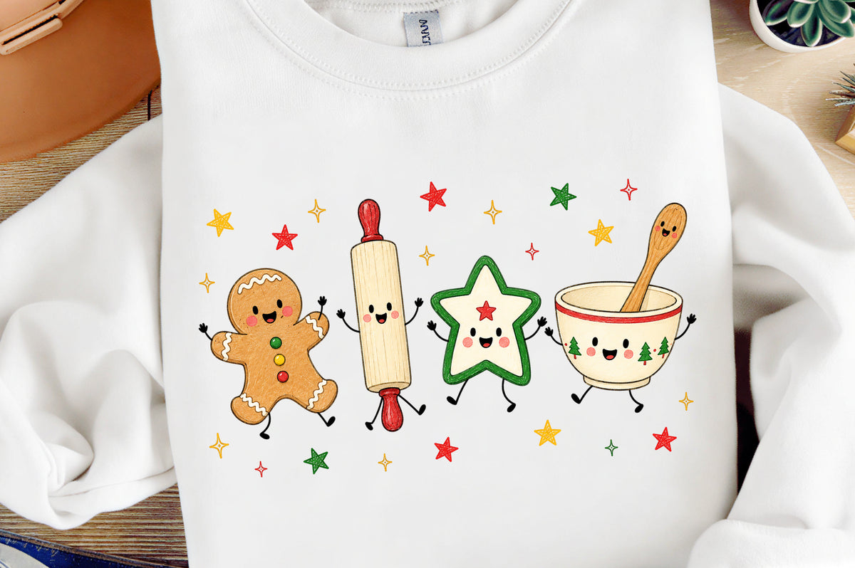 Cute Christmas Baking Characters PNG, Gingerbread Cookie Baking Sublimation Design