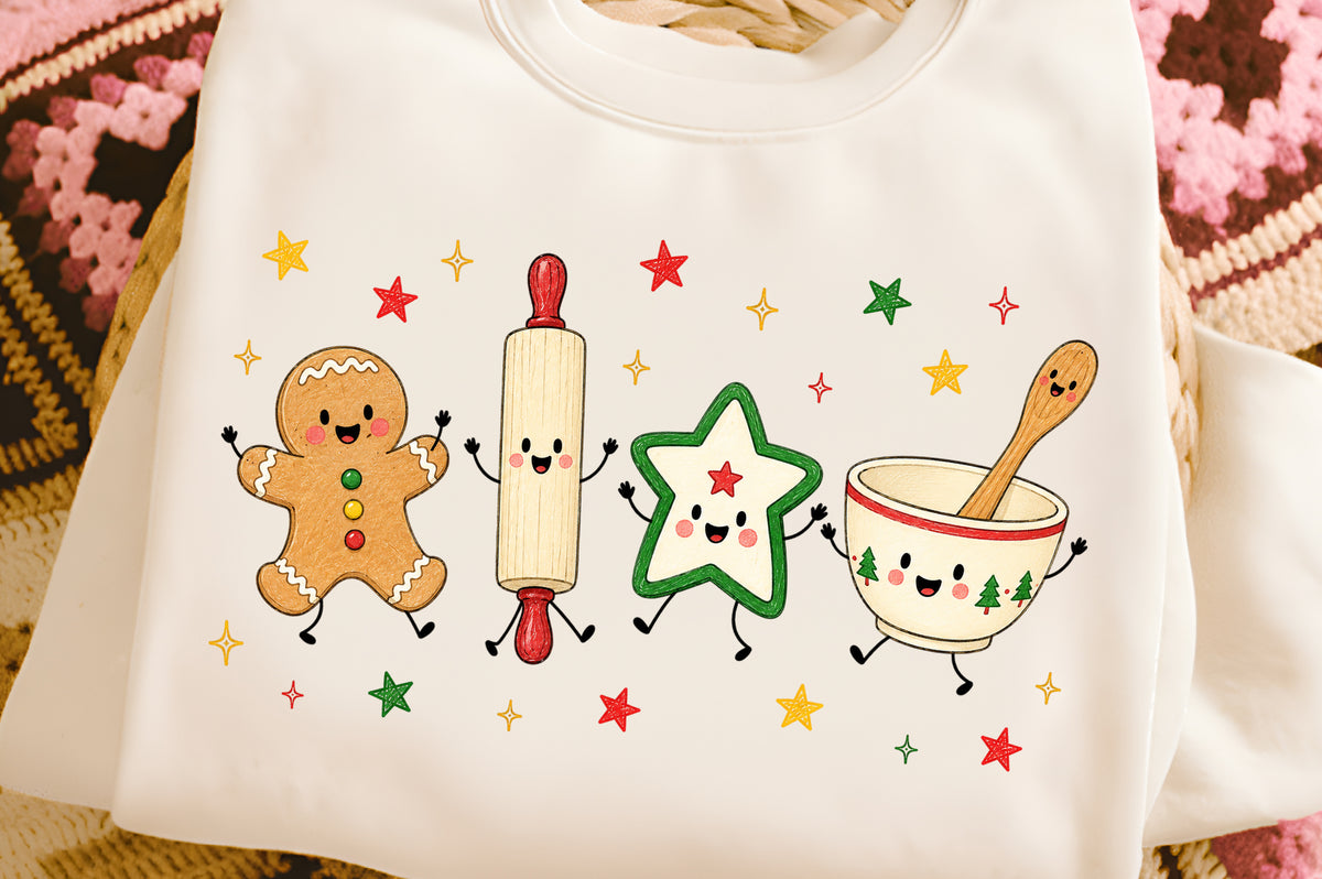 Cute Christmas Baking Characters PNG, Gingerbread Cookie Baking Sublimation Design