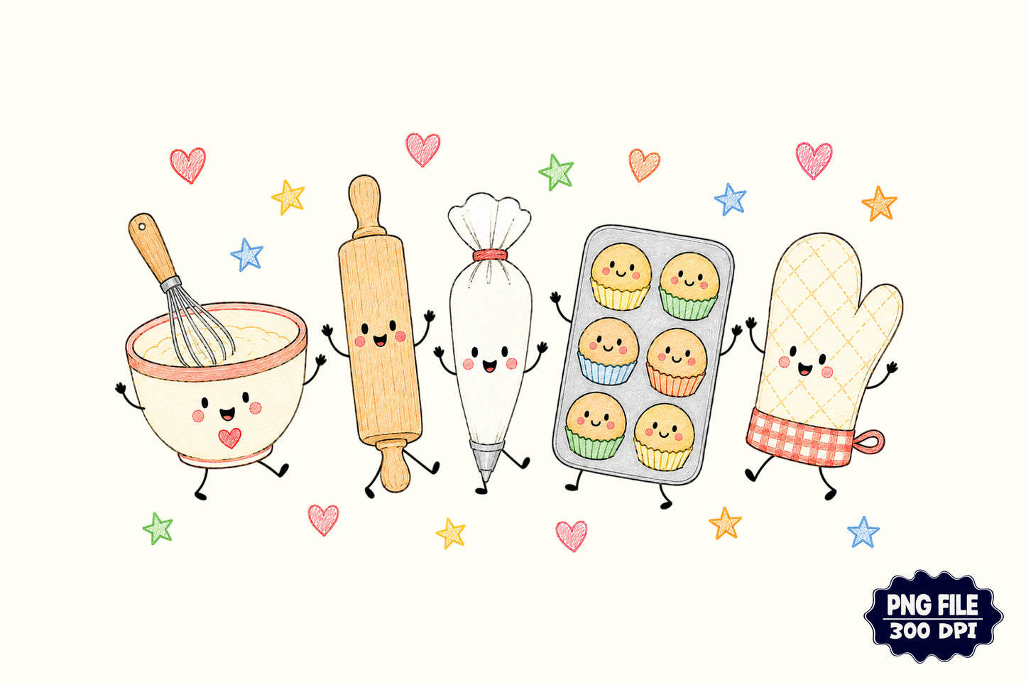 Cute Christmas Baking Doodle PNG, Holiday Baker Tools Sublimation Design