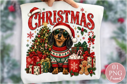 Cool Christmas Dachshund Dog PNG Sublimation