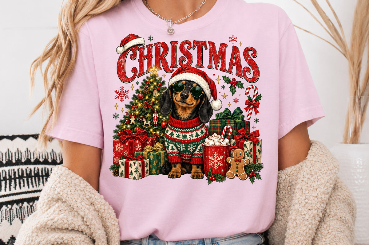 Cool Christmas Dachshund Dog PNG Sublimation