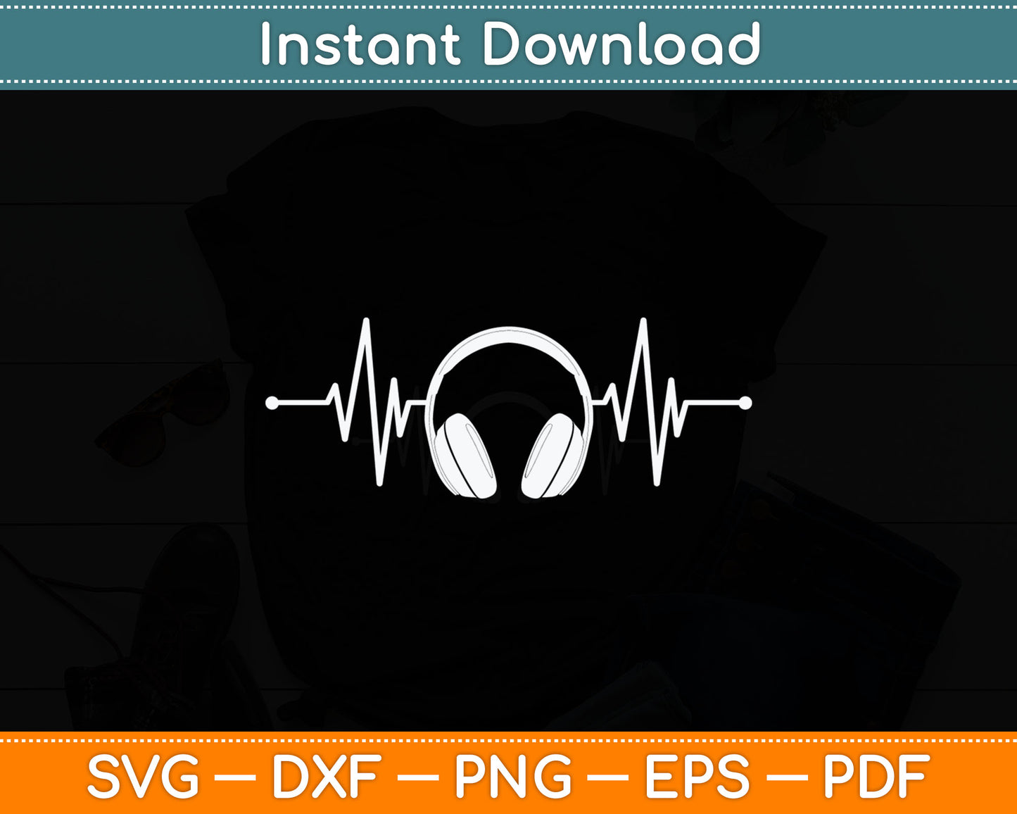 Cool Music Lover Producer DJ Present Heartbeat Headphones Svg Digital Cutting File