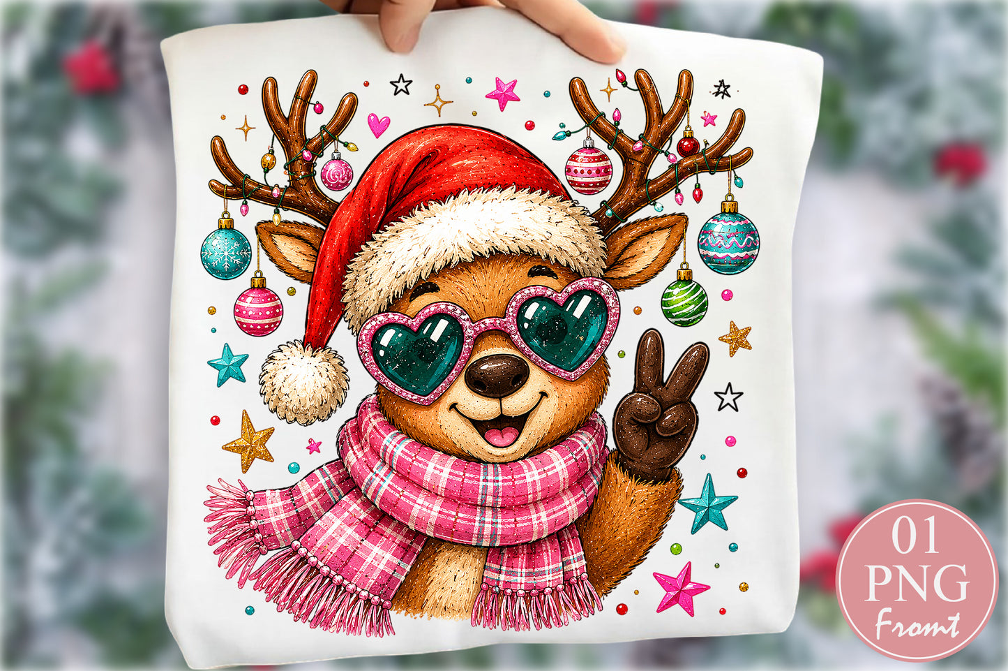 Cool Reindeer Christmas PNG Sublimation Design